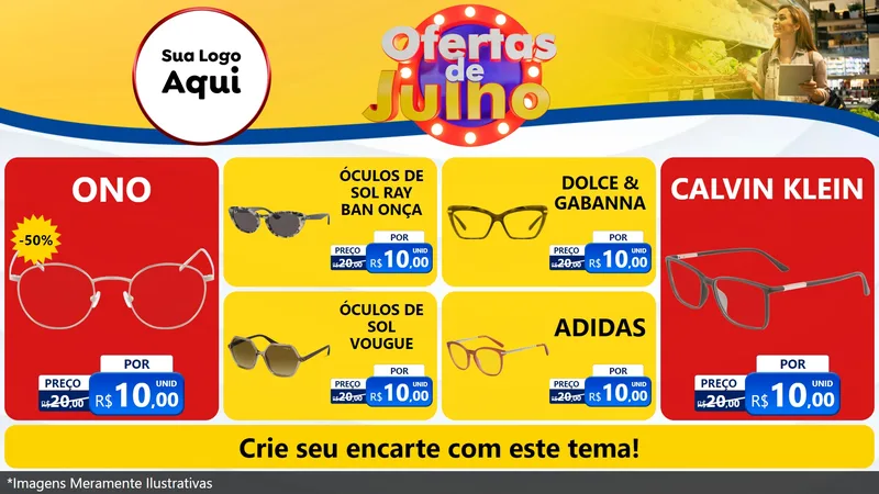 Modelo de TV para TV Horizontal com o tema Ofertas de Julho para Óticas