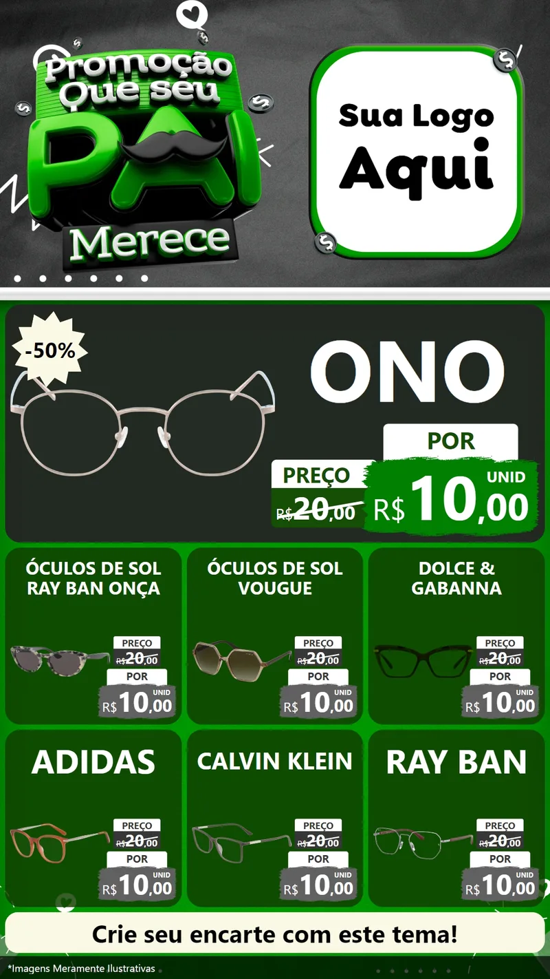 Modelo de Rede Social para Stories com o tema Promoção Que seu Pai Merece para Óticas