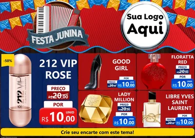 Modelo de Encarte para Encarte A4 Horizontal com o tema Festa Junina para Perfumes