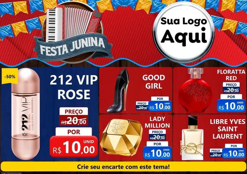 Modelo de Encarte para Encarte A4 Horizontal com o tema Festa Junina para Perfumes