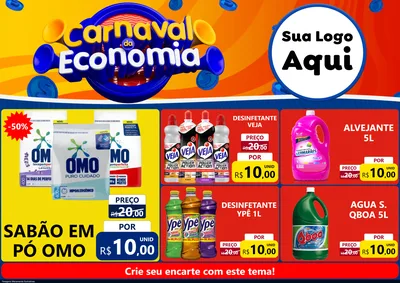 Modelo de Encarte para Encarte A4 Horizontal com o tema Carnaval da Economia para Produtos de Limpeza