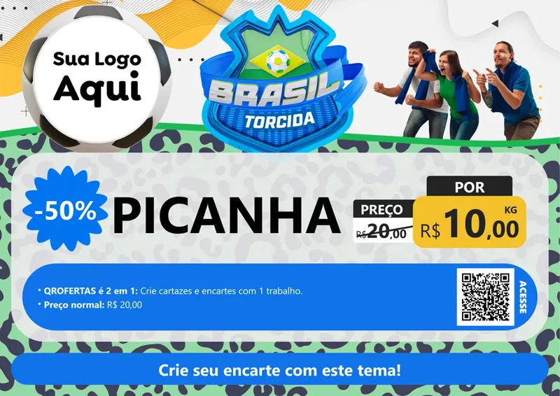 Modelo de Cartaz para Cartaz A4 Horizontal com o tema Brasil Torcida - Copa para Açougue