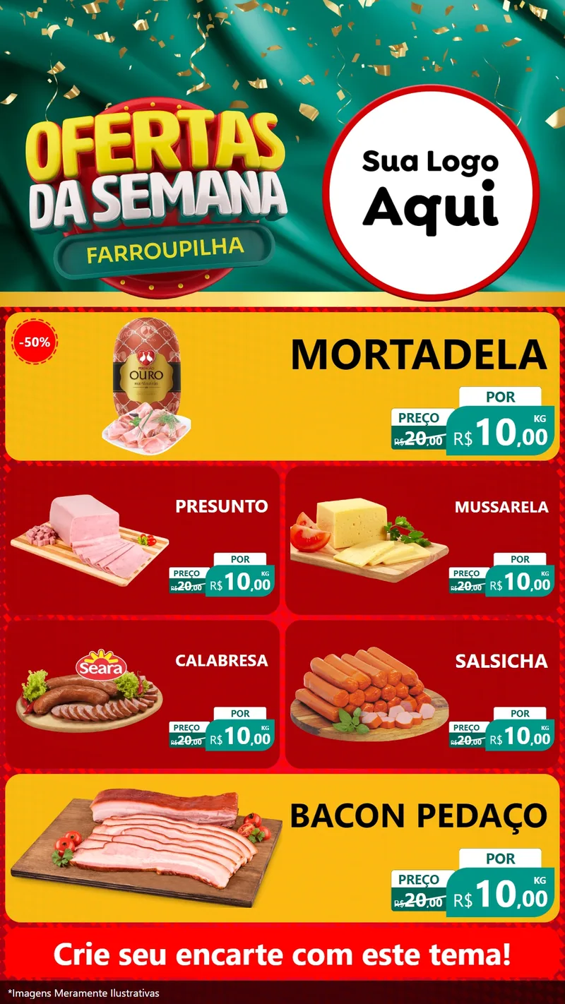 Modelo de TV para TV Vertical com o tema Ofertas da Semana Farroupilha para Frios e Laticínios