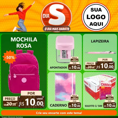 Modelo de Rede Social para Feed Facebook com o tema Dia S - O Dia Mais Barato para Papelaria