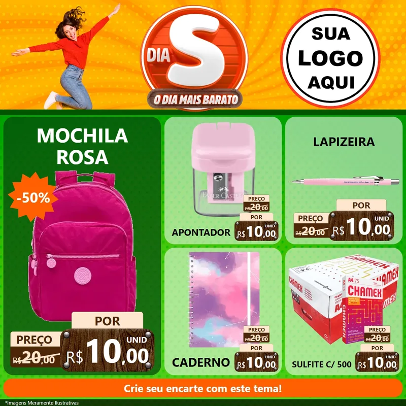 Modelo de Rede Social para Feed Facebook com o tema Dia S - O Dia Mais Barato para Papelaria