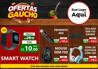 Modelo de Encarte para Encarte A4 Horizontal com o tema Ofertas Dia do Gaúcho para Informática