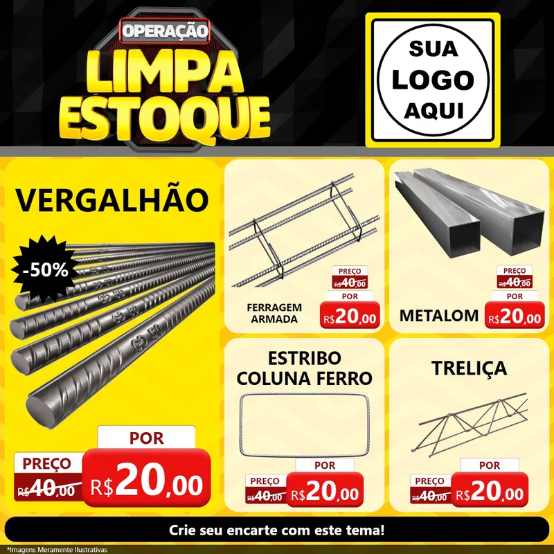 Modelo de Rede Social para Feed Facebook com o tema Operação Limpa Estoque para Ferragens