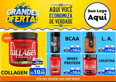 Modelo de Encarte para Encarte A4 Horizontal com o tema Grandes Ofertas para Suplementos alimentares