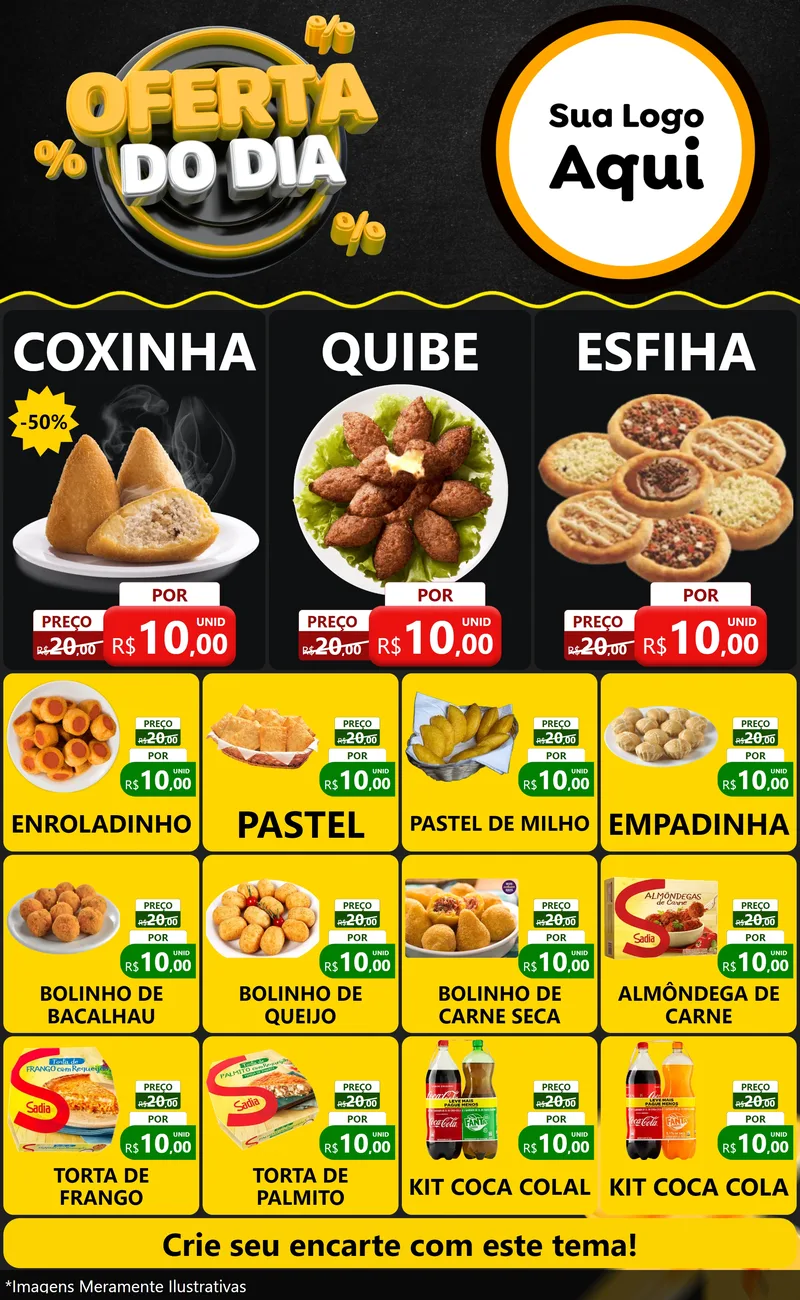 Modelo de Encarte para Encarte Grande com o tema Oferta Do Dia para Salgadaria