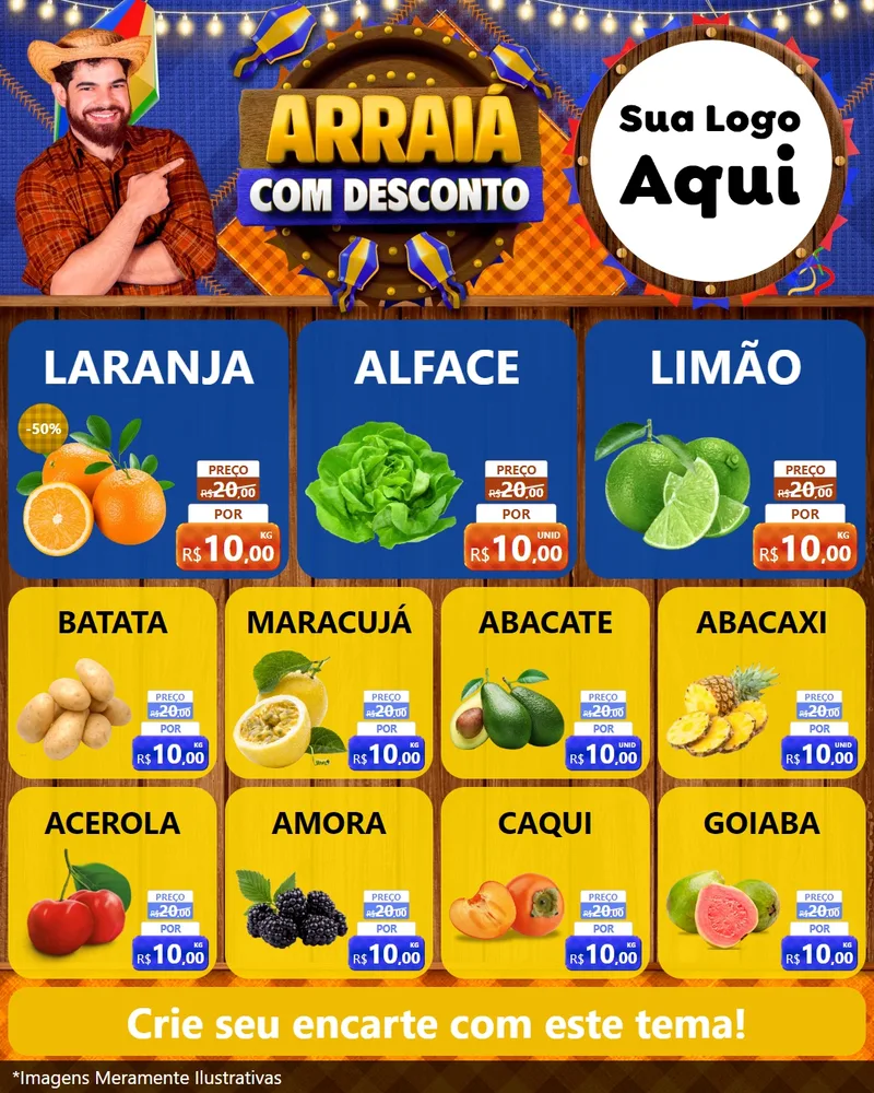 Modelo de Rede Social para Feed Instagram com o tema Arraiá Com Desconto para Hortifrúti