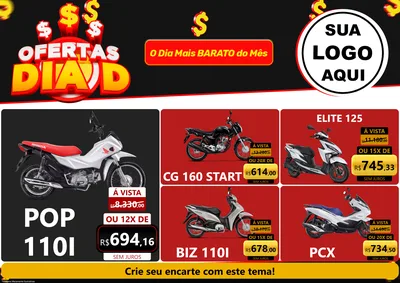 Modelo de Encarte para Encarte A4 Horizontal com o tema Ofertas Dia D para Concessionaria de Motos