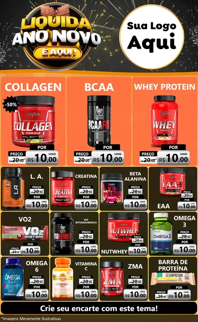 Modelo de Encarte para Encarte Grande com o tema Liquida Ano Novo É Aqui! para Suplementos alimentares