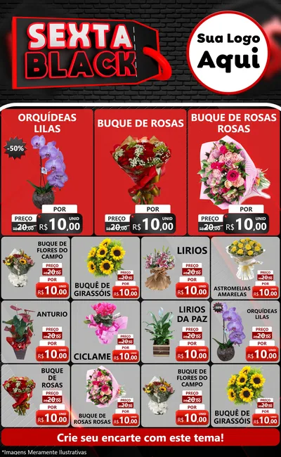 Modelo de Encarte para Encarte Grande com o tema Sexta Black para Floricultura e jardim