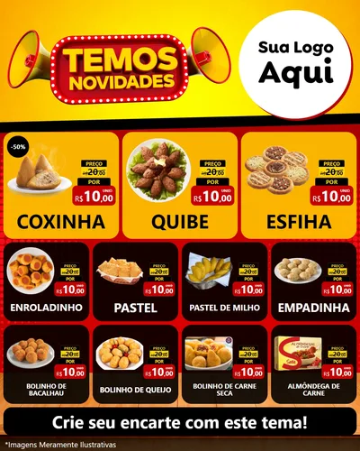 Modelo de Rede Social para Feed Instagram com o tema Temos Novidades para Salgadaria