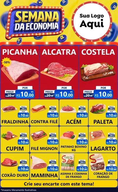 Modelo de Encarte para Encarte Grande com o tema Semana da Economia para Açougue