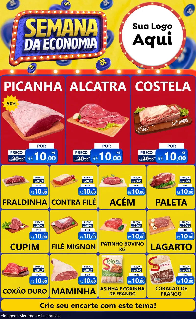 Modelo de Encarte para Encarte Grande com o tema Semana da Economia para Açougue