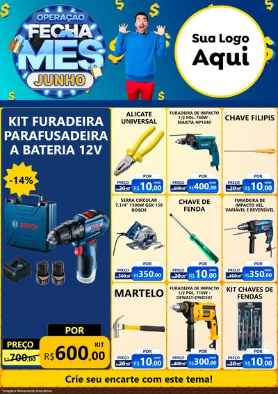 Modelo de Encarte para Encarte A4 Vertical com o tema Operação Fecha Mês, Junho para Maquinas e Ferramentas