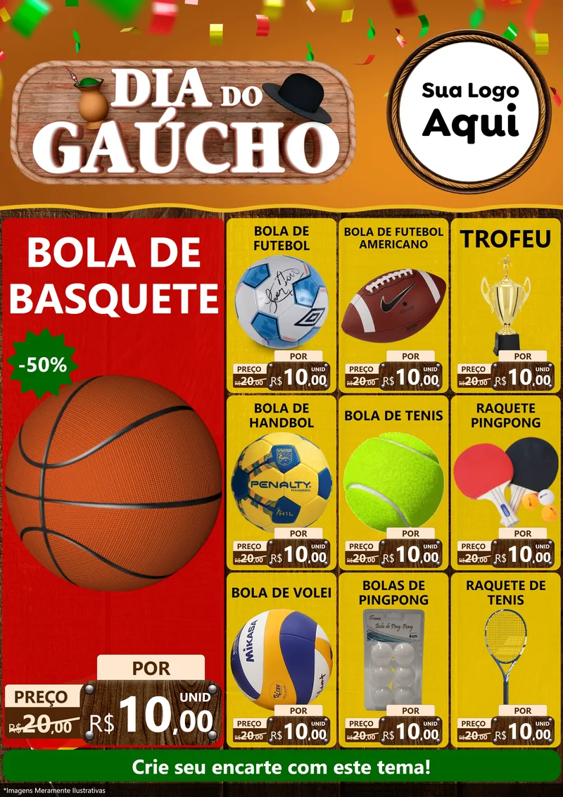 Modelo de Encarte para Encarte A4 Vertical com o tema Dia do Gaúcho para Artigos Esportivos