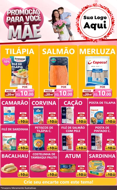 Modelo de Encarte para Encarte Grande com o tema Promoção Para Você Mãe para Peixaria