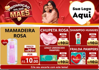 Modelo de Encarte para Encarte A4 Horizontal com o tema Promoção Dia das Mães para Bebês