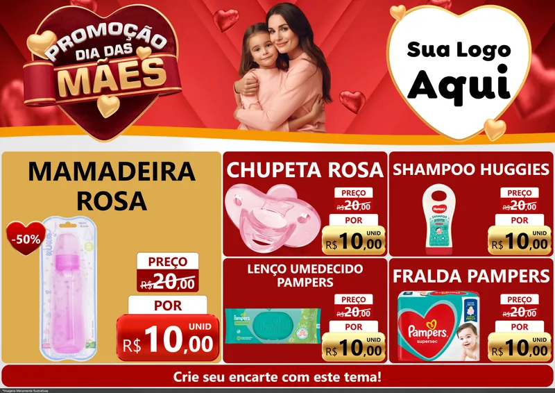 Modelo de Encarte para Encarte A4 Horizontal com o tema Promoção Dia das Mães para Bebês