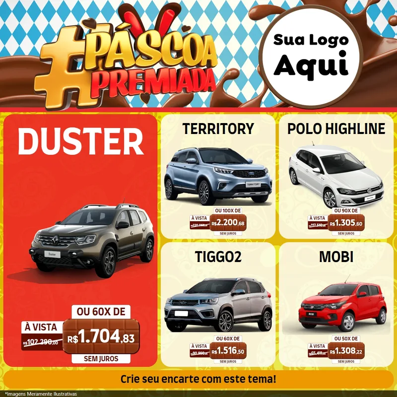 Modelo de Rede Social para Feed Facebook com o tema Páscoa Premiada para Concessionaria de Carros