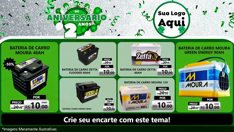Modelo de TV para TV Horizontal com o tema Promoção de Aniversário - 2 Anos para Baterias Elétricas