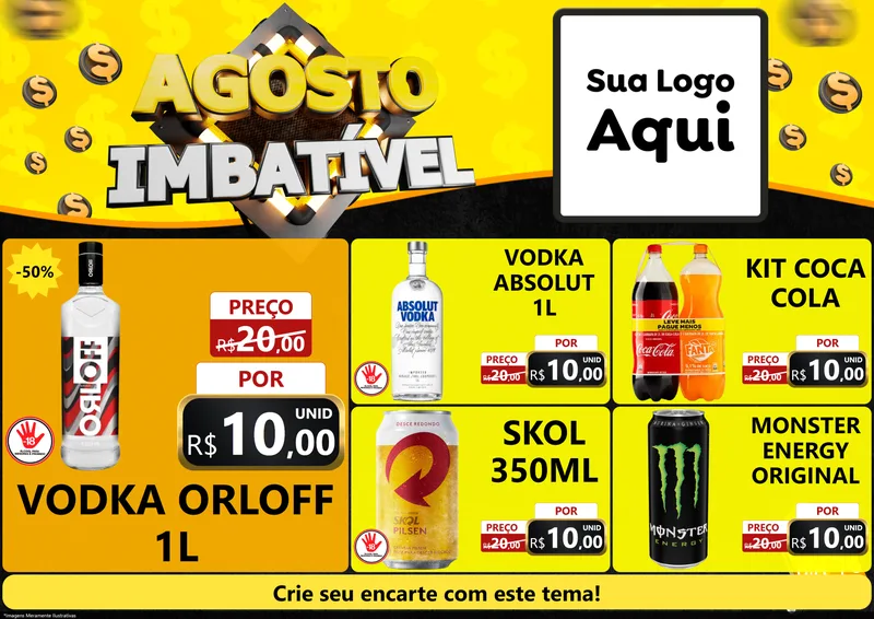 Modelo de Encarte para Encarte A4 Horizontal com o tema Agosto Imbatível para Distribuidora de bebidas