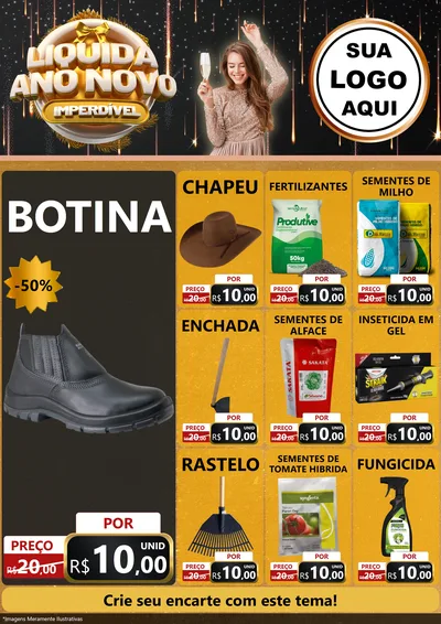 Modelo de Encarte para Encarte A4 Vertical com o tema Liquida Ano Novo Imperdível para Agropecuária