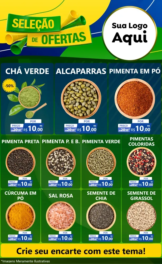 Modelo de Encarte para Encarte Grande com o tema Seleção de Ofertas - Copa para Produtos Naturais