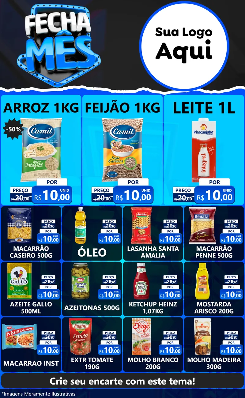 Modelo de Encarte para Encarte Grande com o tema Fecha Mês para Supermercado