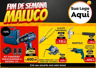 Modelo de Encarte para Encarte A4 Horizontal com o tema Final de Semana Maluco para Maquinas e Ferramentas