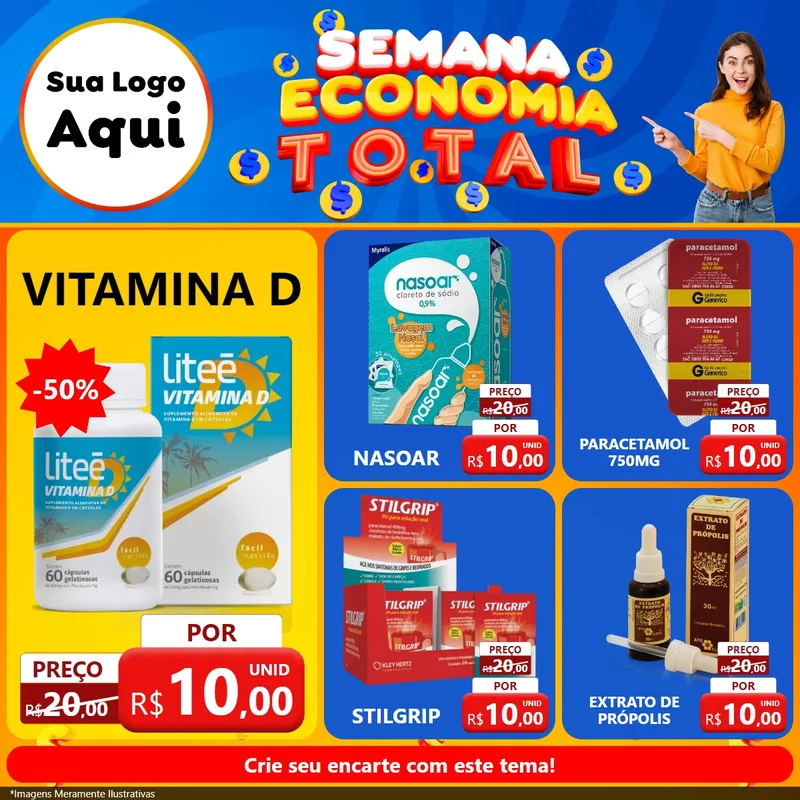 Modelo de Rede Social para Feed Facebook com o tema Semana Economia Total para Farmácia