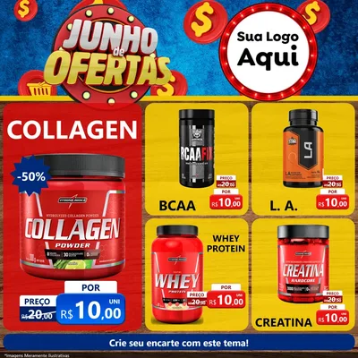 Modelo de Rede Social para Feed Facebook com o tema Junho de Ofertas para Suplementos alimentares