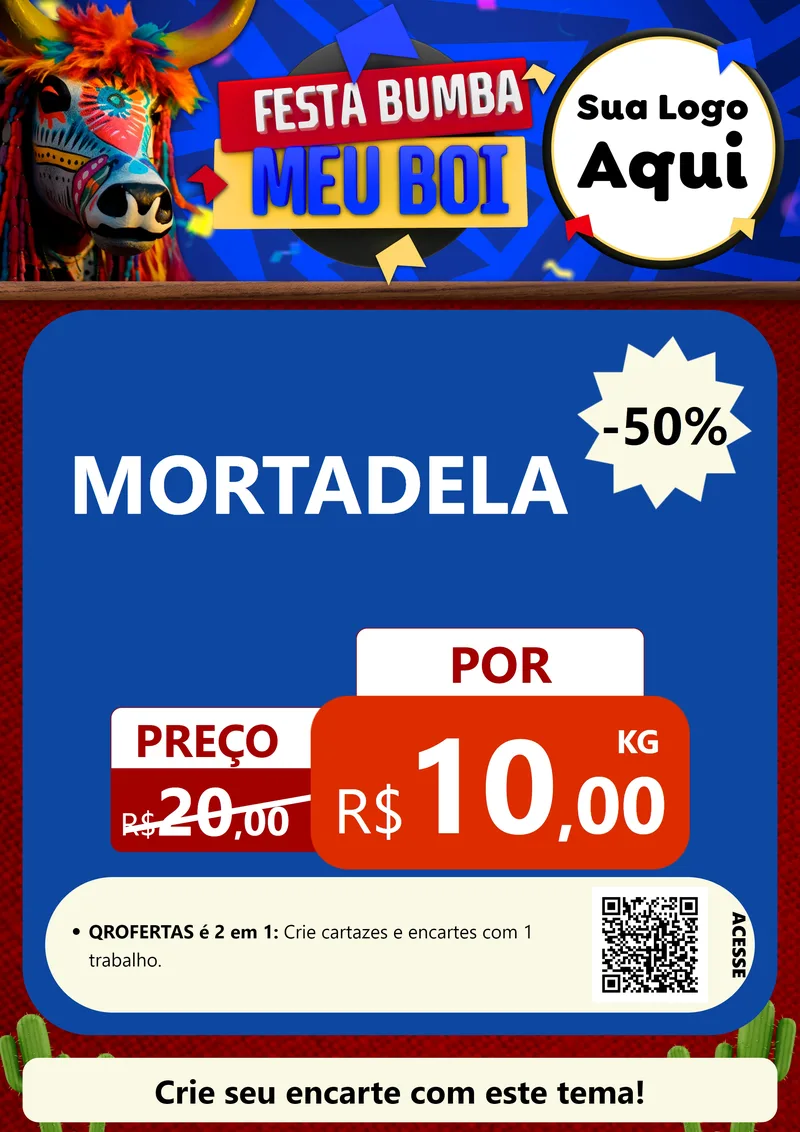 Modelo de Cartaz para Cartaz A4 Vertical com o tema Festa Bumba meu Boi para Frios e Laticínios