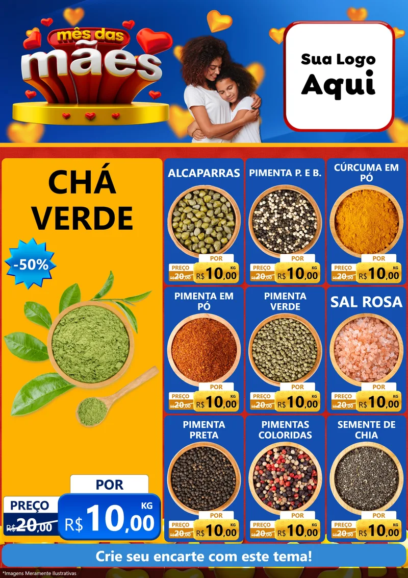Modelo de Encarte para Encarte A4 Vertical com o tema Mês das Mães para Produtos Naturais