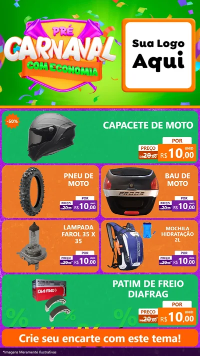 Modelo de TV para TV Vertical com o tema Pré-Carnaval Com Economia para Moto peças