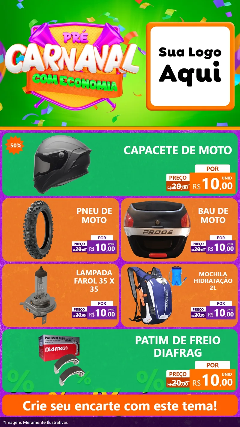 Modelo de TV para TV Vertical com o tema Pré-Carnaval Com Economia para Moto peças