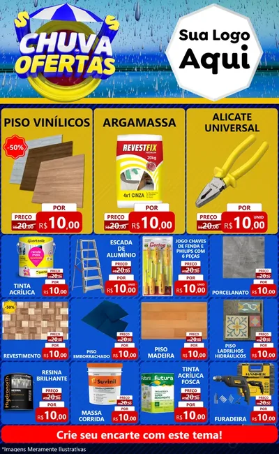 Modelo de Encarte para Encarte Grande com o tema Chuva de Ofertas para Material para Construção