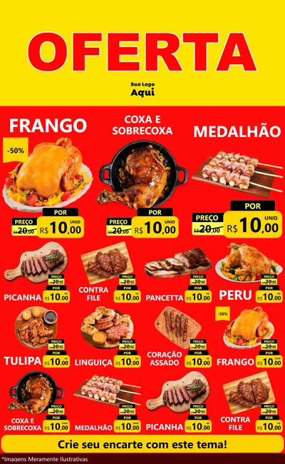 Modelo de Encarte para Encarte Grande com o tema OFERTA - Vermelho Cartaz para Assados