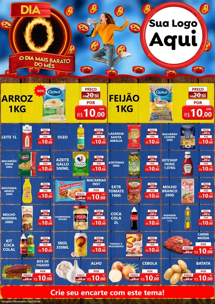 Modelo de Encarte para Encarte A4 Vertical com o tema Dia O - O Dia Mais Barato Do Mês para Supermercado