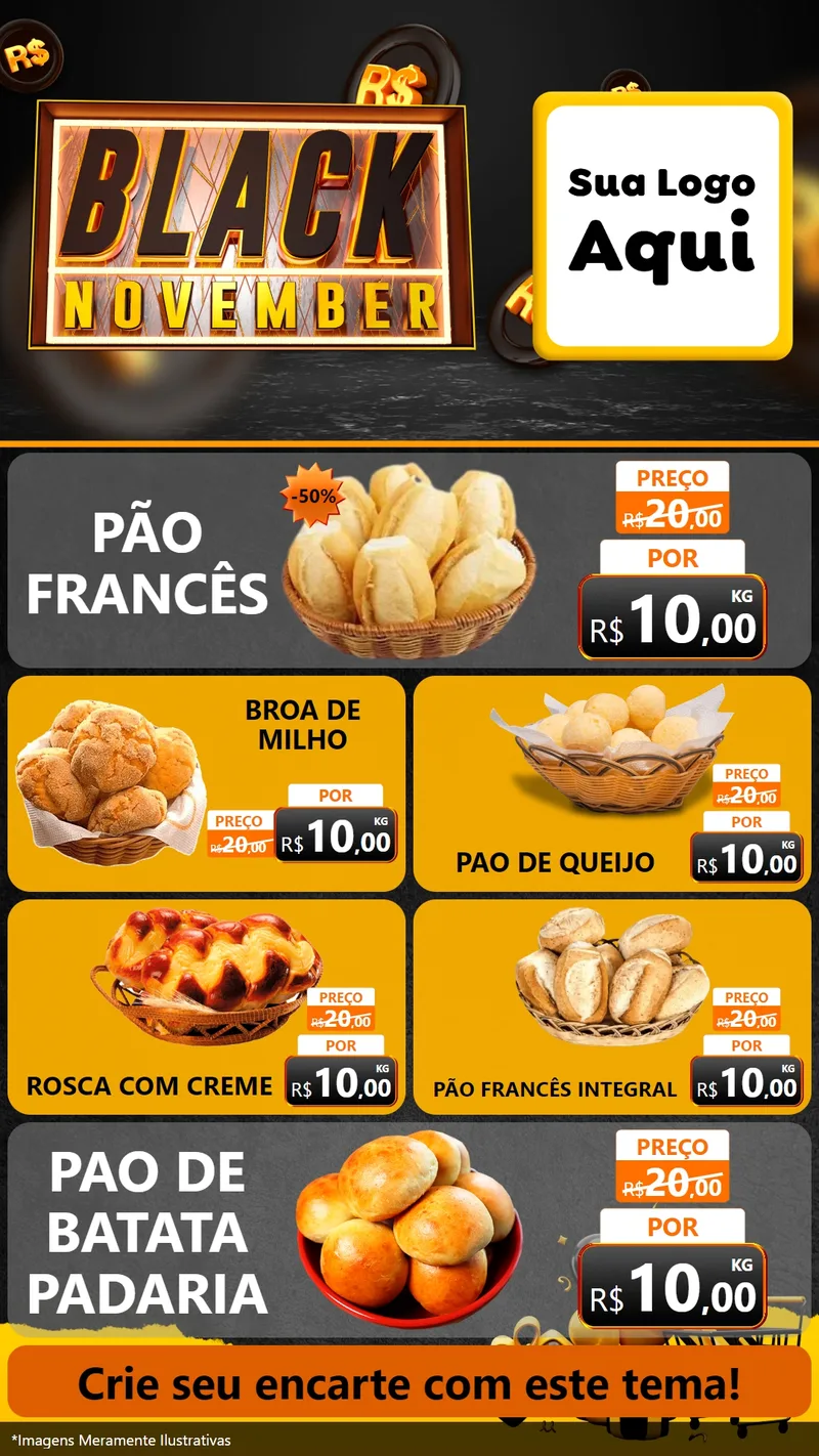 Modelo de TV para TV Vertical com o tema Black November para Padaria