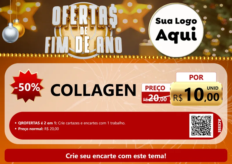 Modelo de Cartaz para Cartaz A4 Horizontal com o tema Ofertas de Fim de Ano para Suplementos alimentares