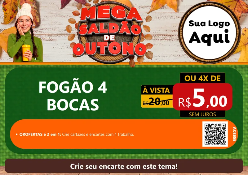 Modelo de Cartaz para Cartaz A4 Horizontal com o tema Mega Saldão de Outono para Móveis e Eletro