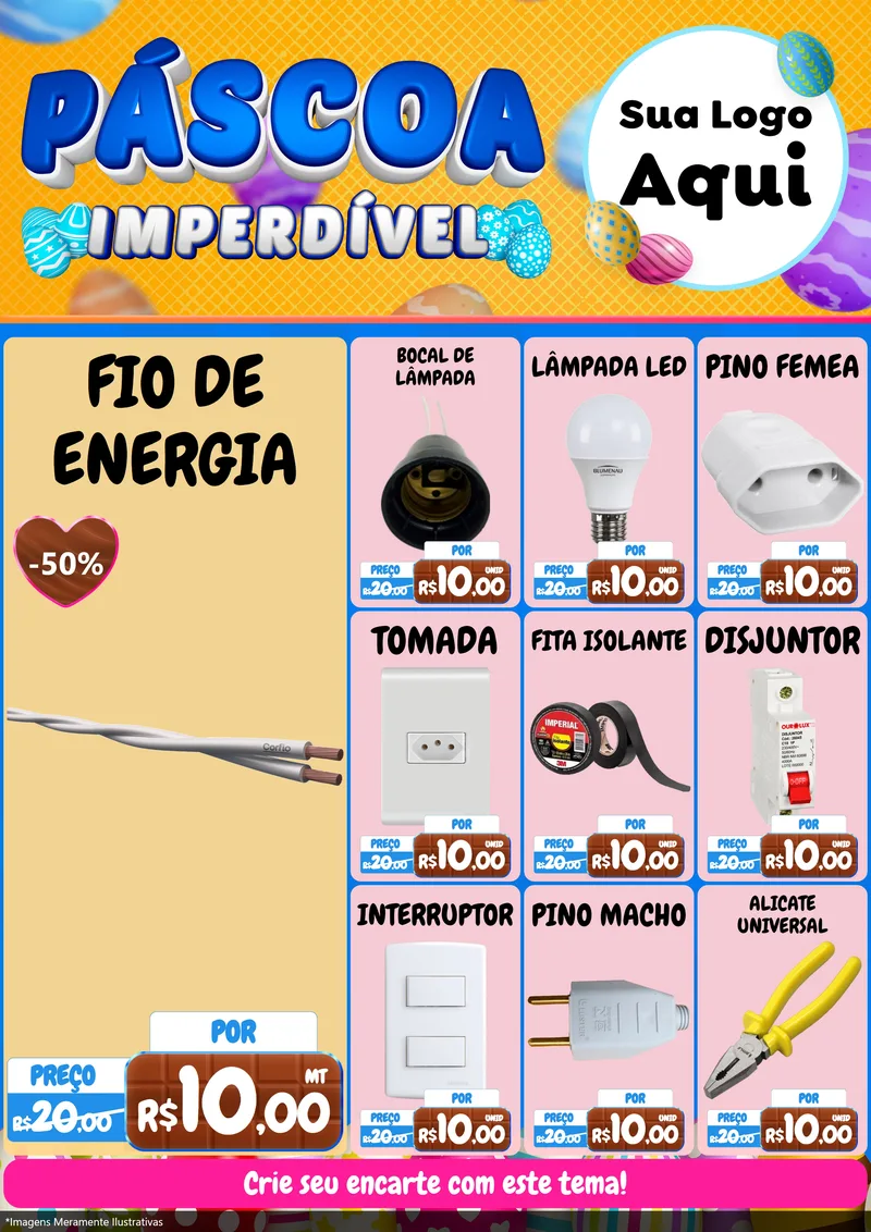 Modelo de Encarte para Encarte A4 Vertical com o tema Páscoa Imperdível para Materiais Elétricos