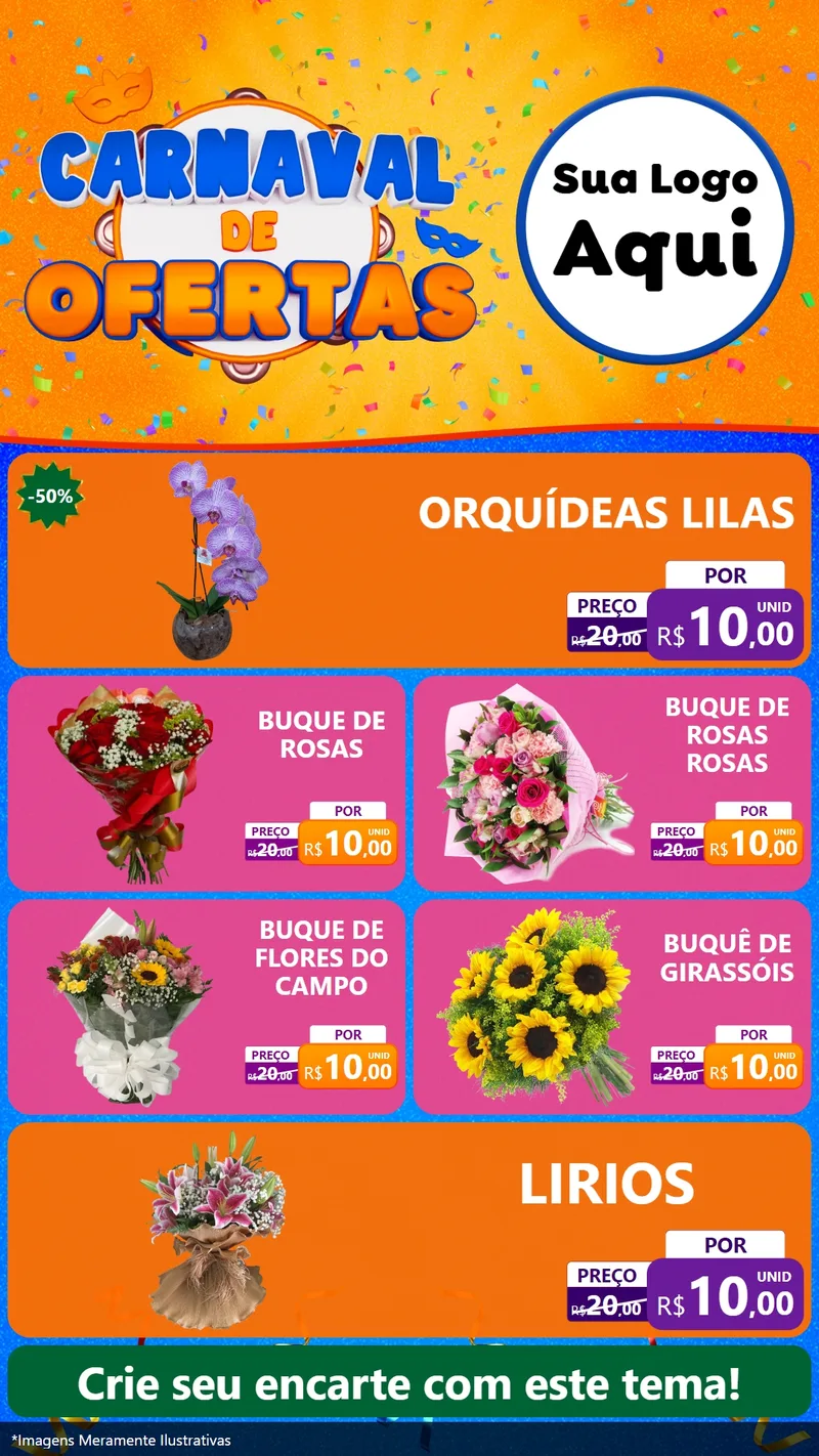 Modelo de TV para TV Vertical com o tema Carnaval de Ofertas para Floricultura e jardim