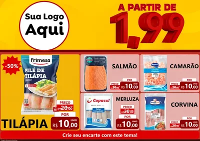 Modelo de Encarte para Encarte A4 Horizontal com o tema A Partir de Um e Noventa e Nove - 1,99 para Peixaria