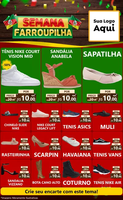 Modelo de Encarte para Encarte Grande com o tema Semana Farroupilha para Calçados
