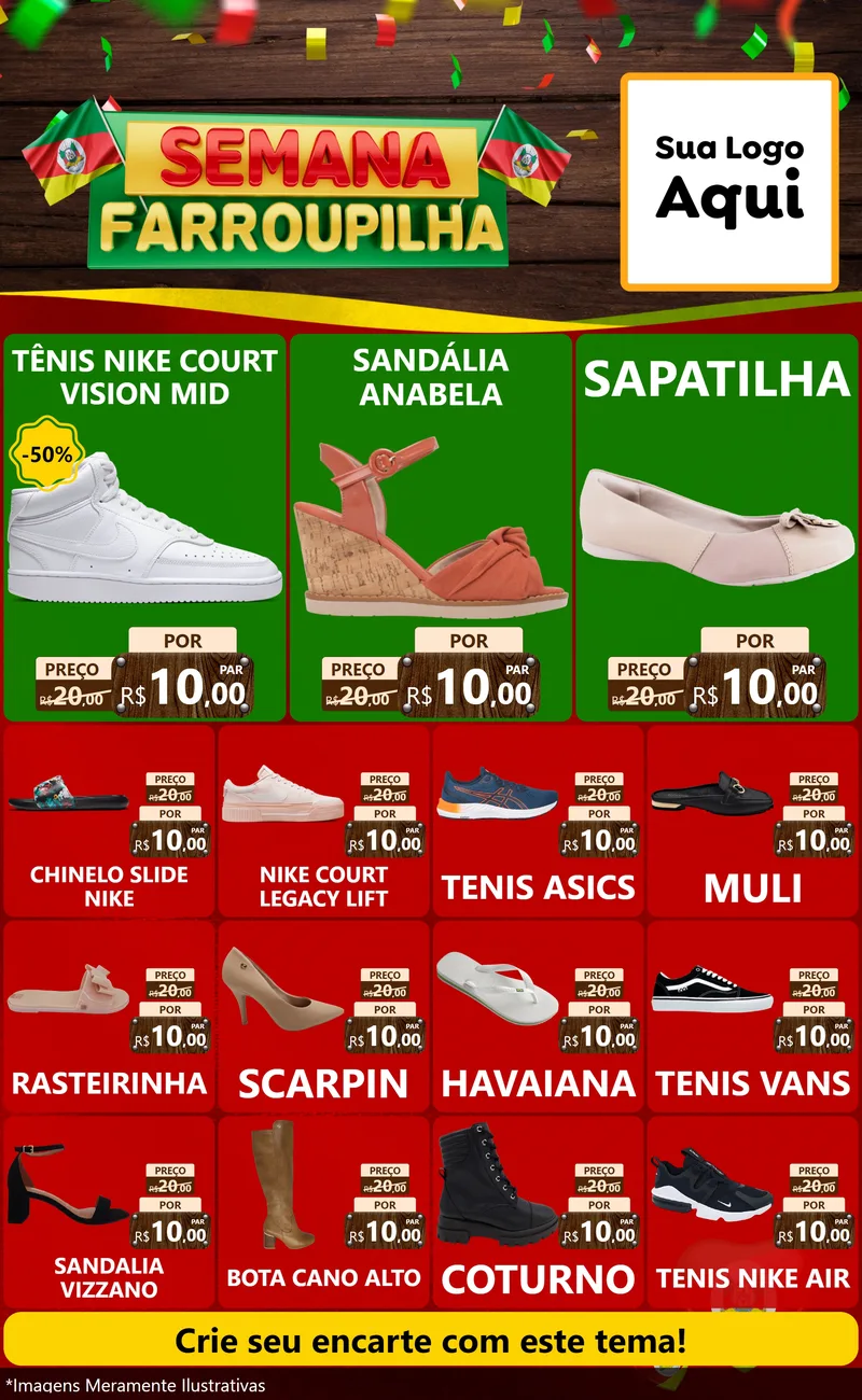 Modelo de Encarte para Encarte Grande com o tema Semana Farroupilha para Calçados