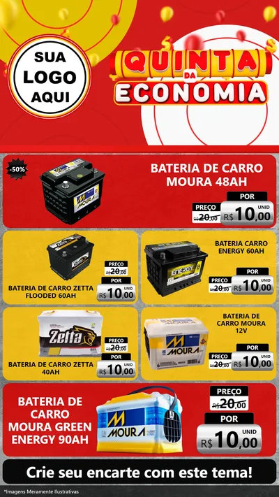 Modelo de TV para TV Vertical com o tema Quinta da Economia para Baterias Elétricas